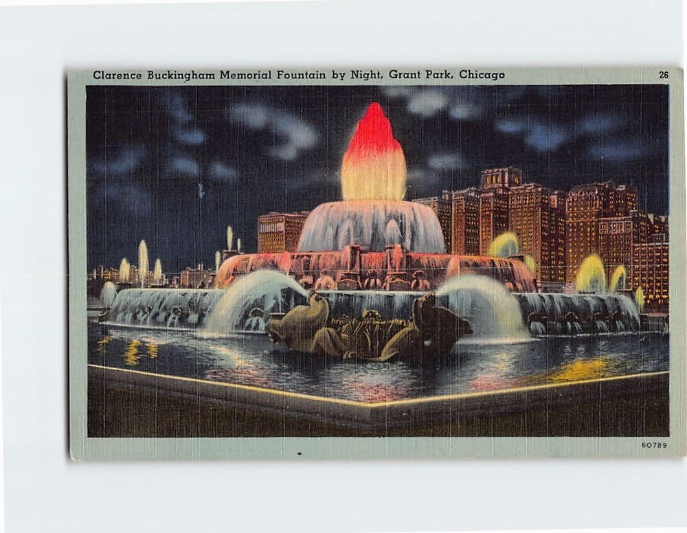 Postcard Buckingham Fountain by Night Grant Park Chicago Illinois USA