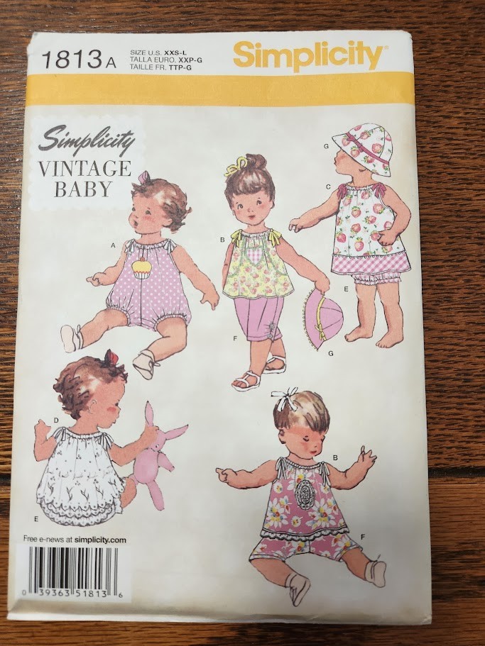 Simplicity 1813 Sewing Pattern. Vintage Baby clothes. Sizes XXS-L. *S96*