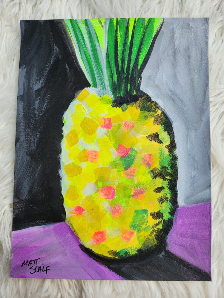 Matt Scalf Abstract Pineapple Modern Beach Tropical Fruit 9x12 ORIGINAL PAINTING