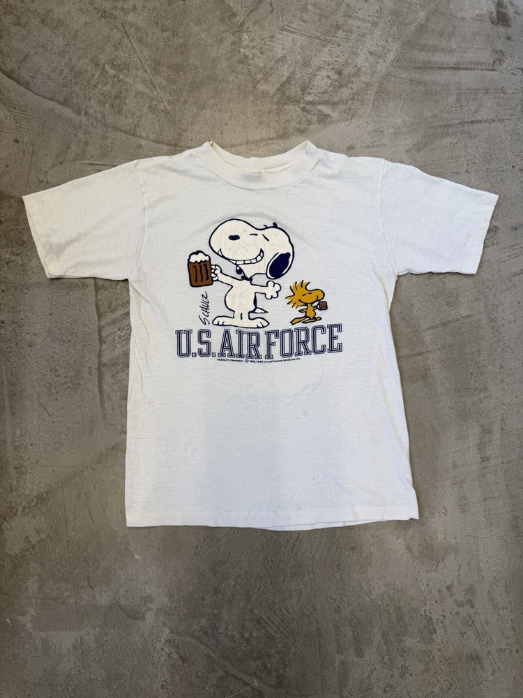 80s VINTAGE SNOOPY & WOODSTOCK PEANUTS T-SHIRT SZ MEDIUM USAF U.S. AIR FORCE