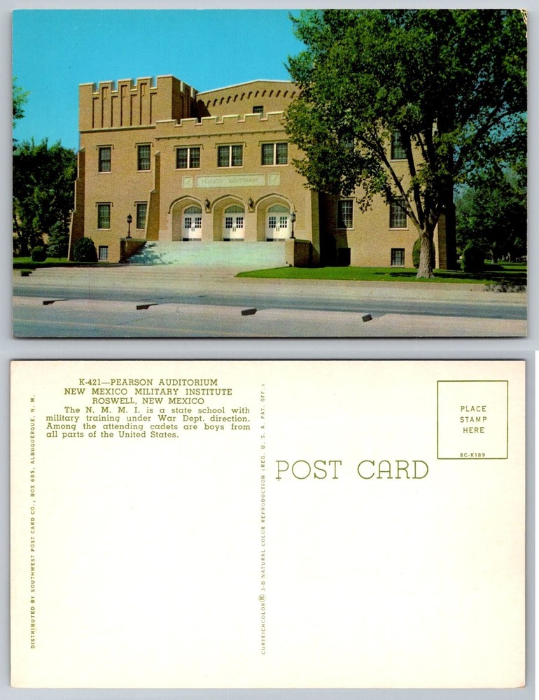 Vintage Roswell NM Pearson Auditorium New Mexico Military Institute Postcard