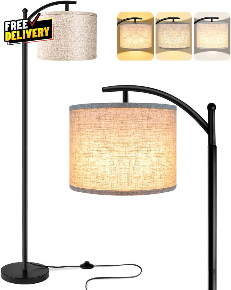 Tall Floor Lamp with LED Bulb 3 Color Temps Beige Shade Black…