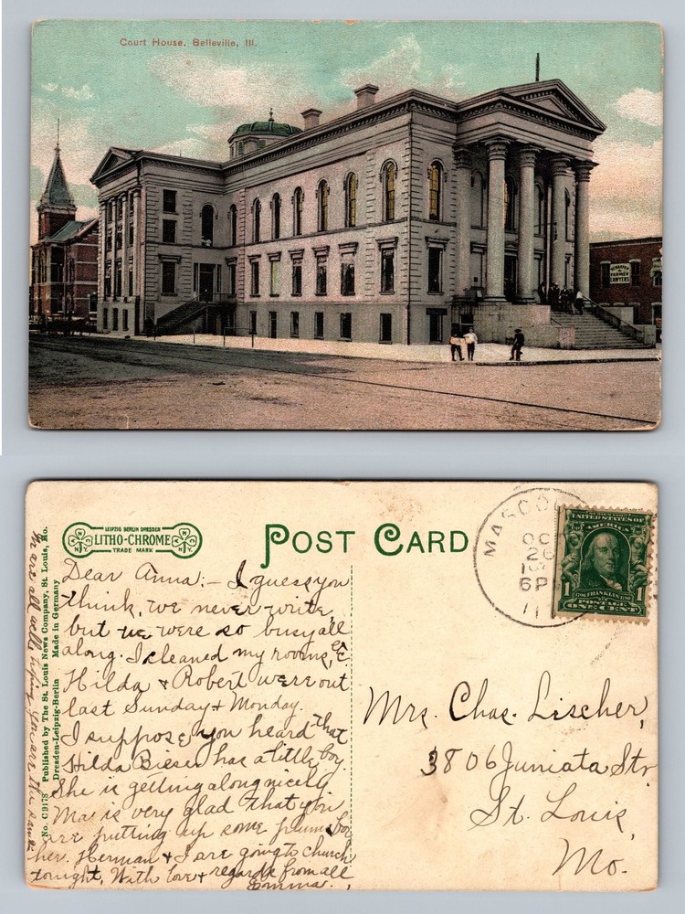 Belleville, IL-Illinois, County Court House View Standard Vintage Postcard