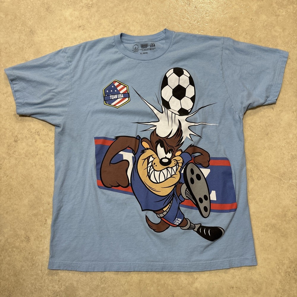 Looney Tunes  Team USA  Soccer Taz ✅ Graphic Tee Light Blue T-Shirt ✅ Size XL