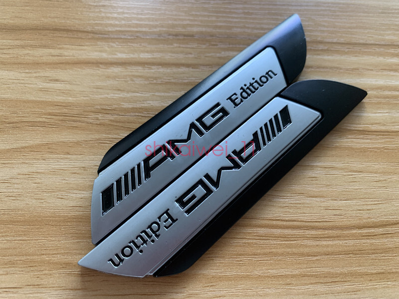 2x Silver/Black AMG EDITION Fender Emblem Badge Decal Sticker For Mercedes Benz