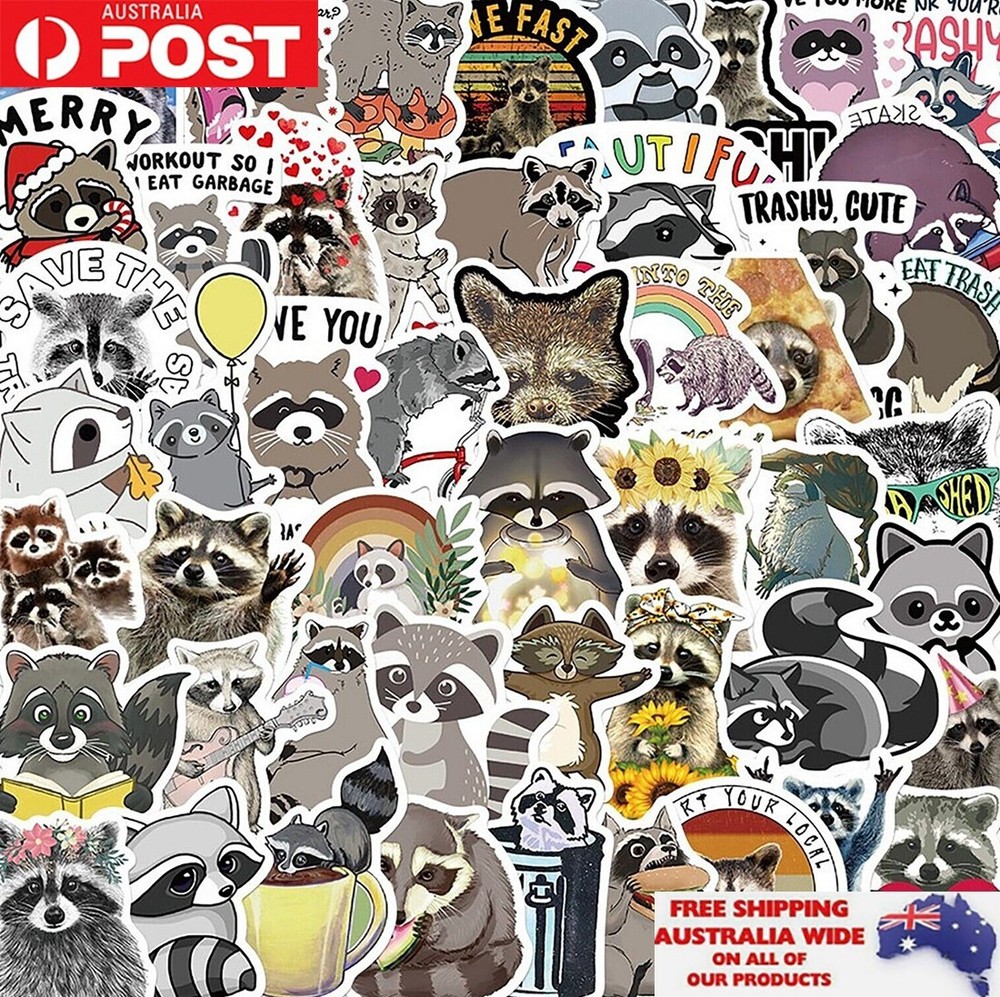 50pcs Cartoon Cute Raccoon Sticker Pack Waterproof Graffiti Phone Decal Laptop