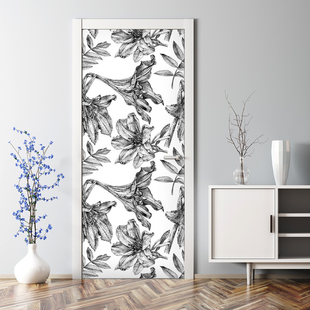 Dotted Lillies Bubble Free Door sticker Floral mural Flowers wall  self-adhesive