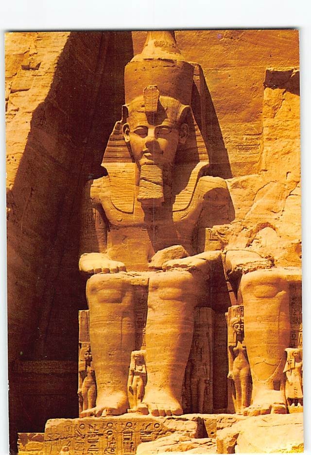 Postcard Pharaoh Ramses II at the Great Temple of Abu Simbel in Egypt