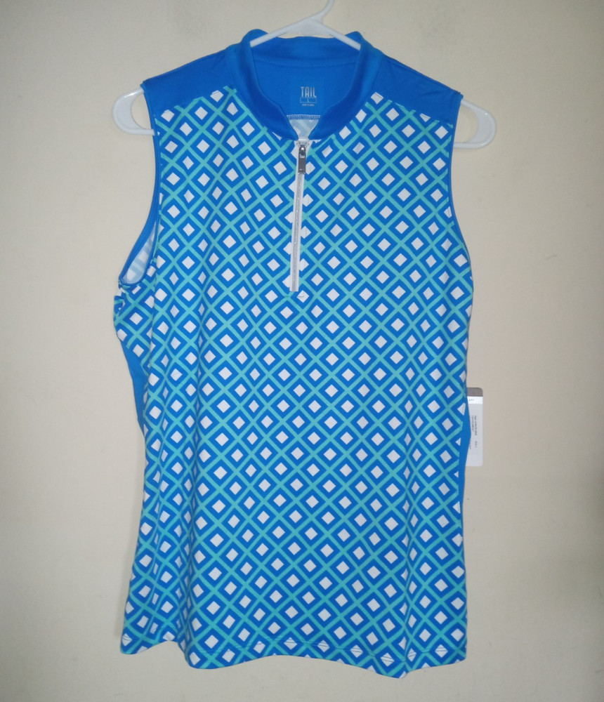 Tail  Women's Golf Shirt Large Sleeveless  1/4 Zip Lifestyle Casual  Blue White