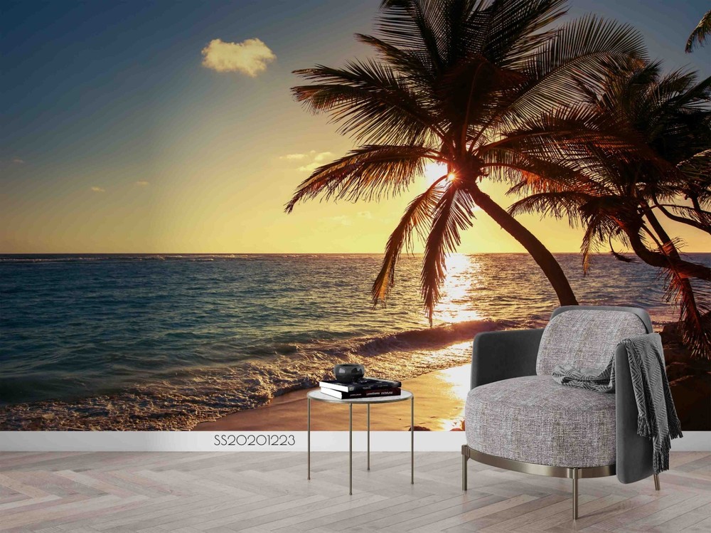 3D Tropical Ocean Sunrise Landscape Wall Murals Wallpaper Murals Wall Sticker