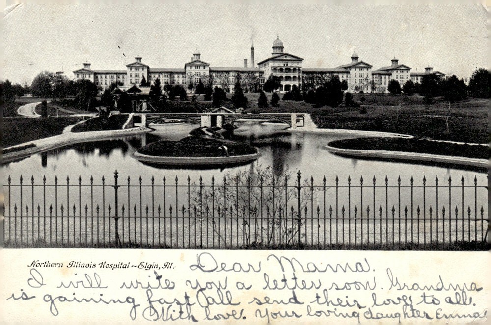 1904 Northern Illinois Hospital Elgin IL Mental Asylum Psychiatric Postcard