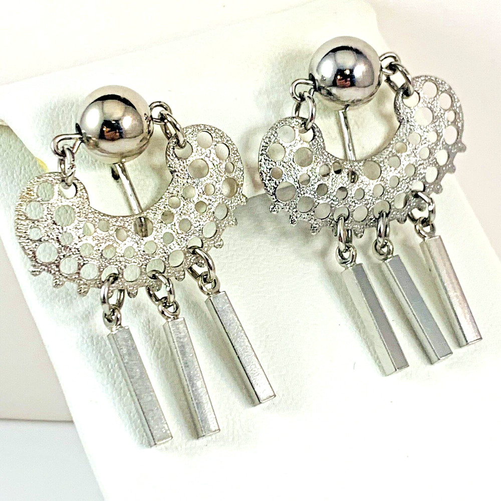 Vintage SARAH COVENTRY Signed Silver Tone Filigree Dangle Clip on Earrings