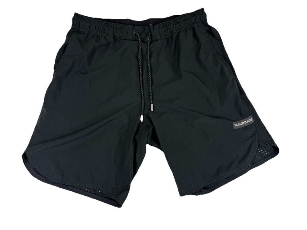 Legends Men's Black Athletic Shorts Elastic Waist Drawstring Stretch L 7in Gym