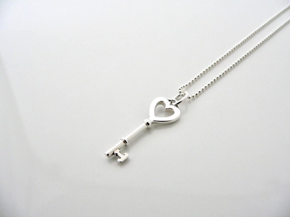 Tiffany Co Heart Key Necklace Pendant Charm Bead Chain 18 In Love Gift T and Co