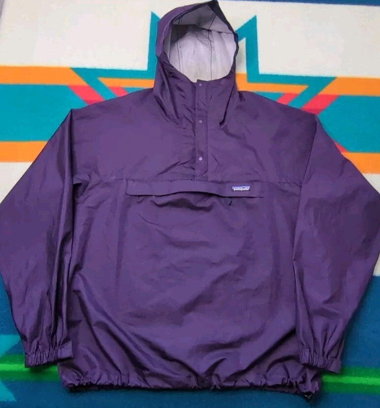 Vintage Patagonia Anorak Snap T Hooded Jacket Houdini Kangaroo 1/4 Zip Purple XL