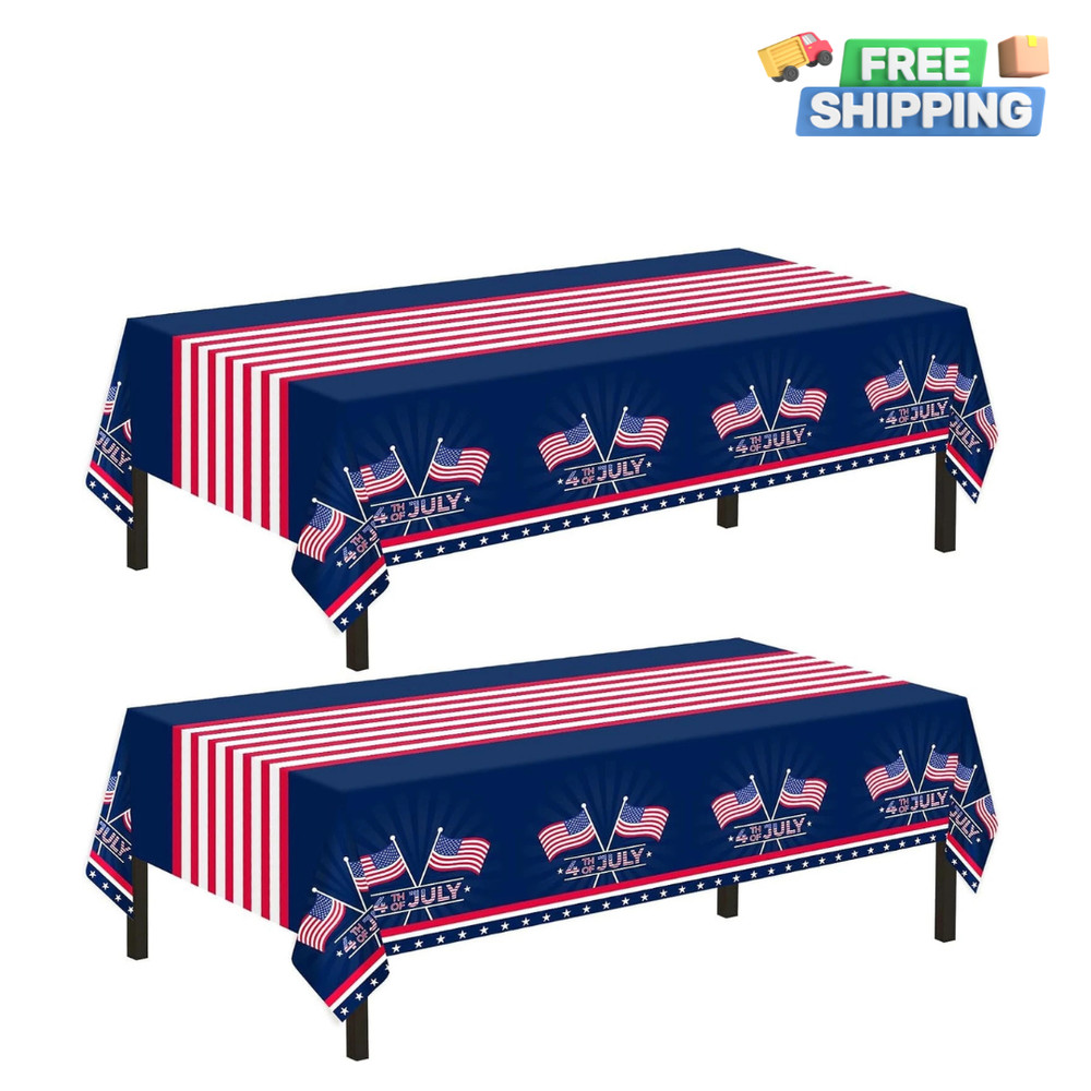 Boao 3 Pieces 4Th of July American Flag Tablecloth, Plastic Stars and Stripes Pa
