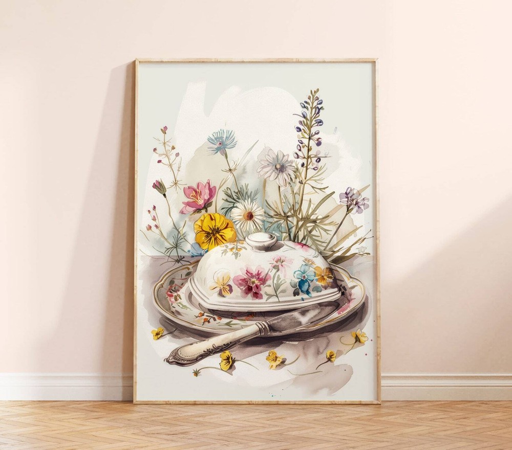 Shabby Chic Kitchen Art  Vintage Floral Print  Botanical Wall Decor  Wall Art