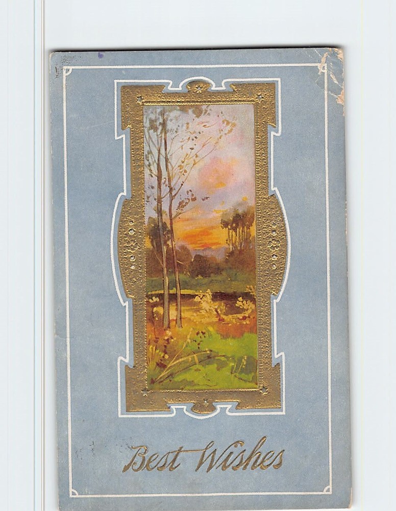 Postcard Best Wishes Nature Scene Embossed Card