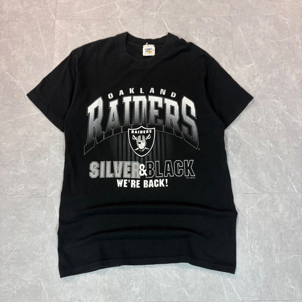 Vintage 1995 Oakland Raiders Silver Black Were Back T-Shirt Mens Large NFL Black