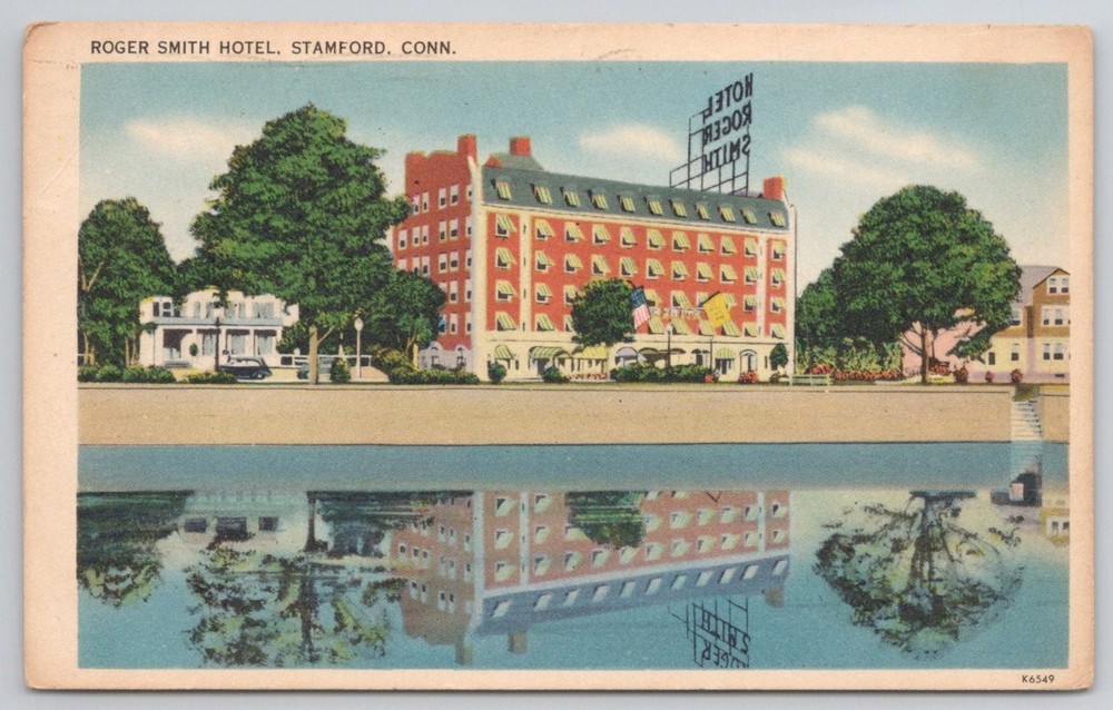 Vintage Roger Smith Hotel Stamford CT Postcard 1956 Linen Reflection