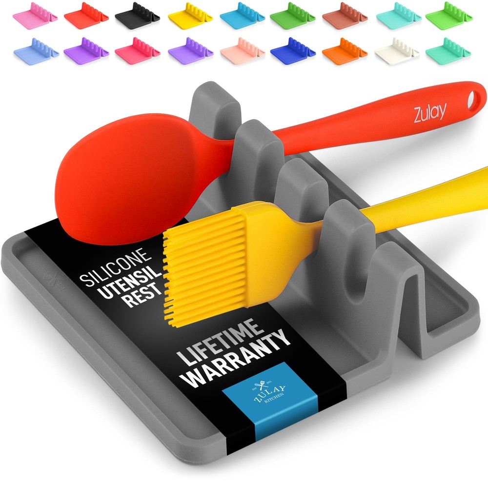 Zulay Kitchen BPA-Free Silicone Spoon Rest with Drip Pad – Durable & Non-Slip Utensil Holder  