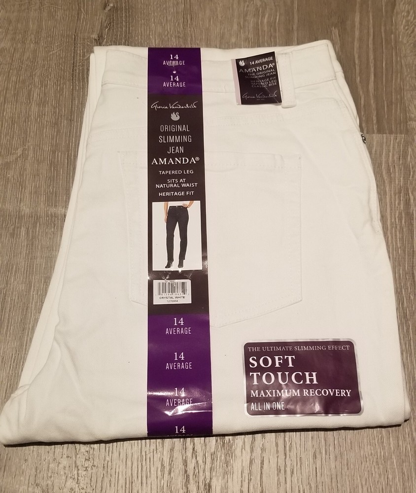 Gloria Vanderbilt Amanda Jean Heritage Fit Tapered Classic Rise White Womens 14