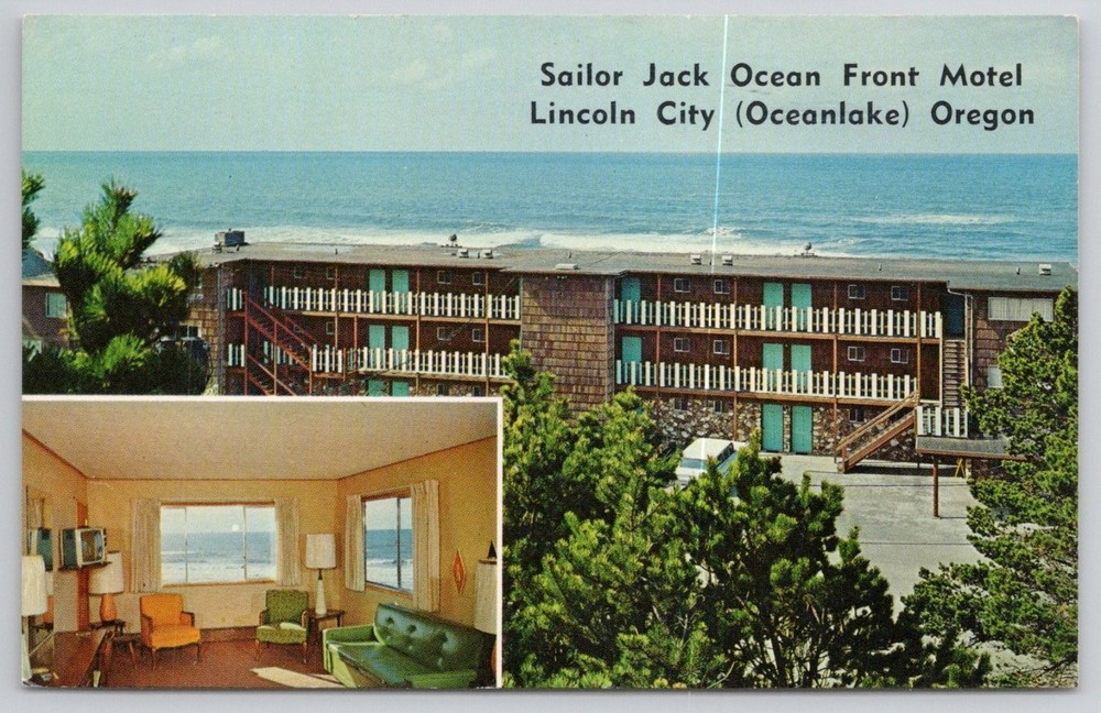 Sailor Jack Ocean Front Motel Lincoln City Oregon Vintage Postcard