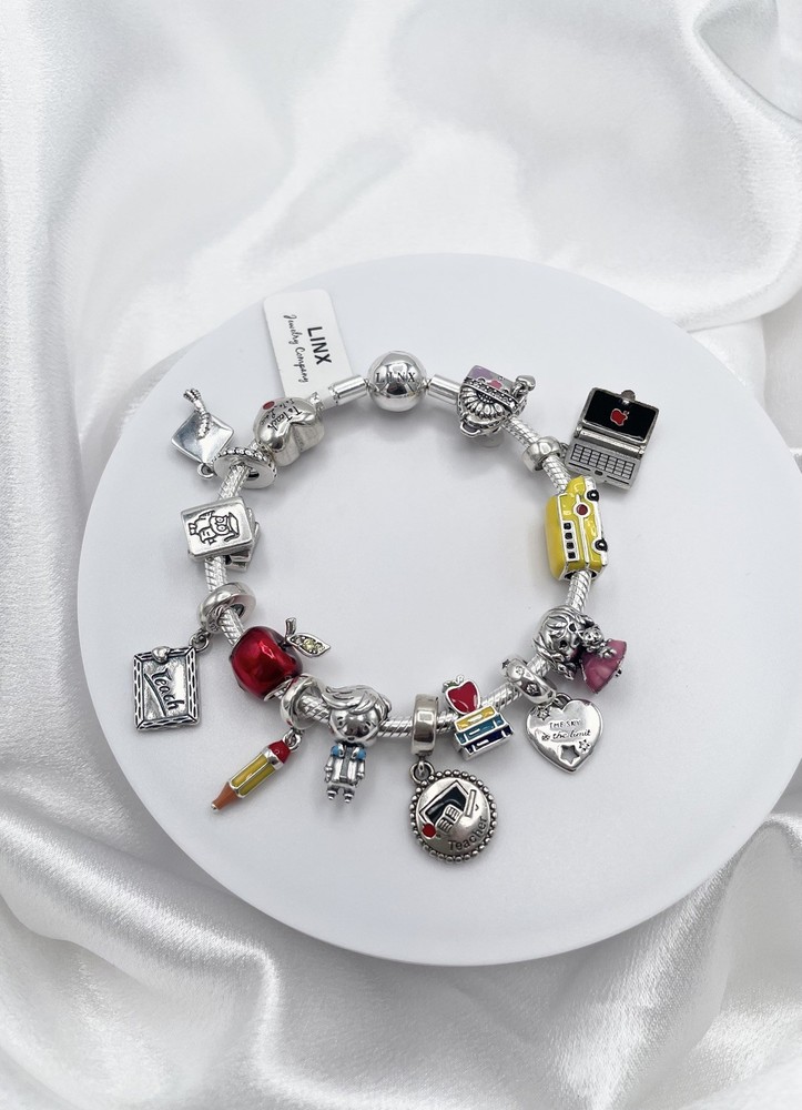 Linx Snake Chain Bracelet With Teacher Themed Charms