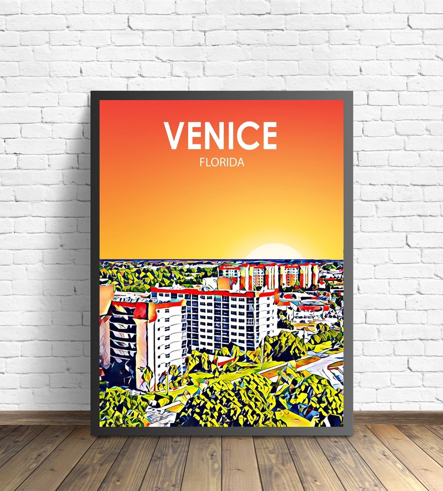 Venice Fl Art Poster Florida Sunset Landscape Poster Print Venice City Wall Art