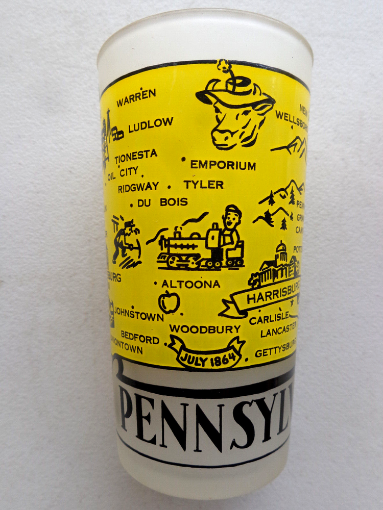 Vintage Hazel Atlas Drinking Glass Souvenir Historical Sites Map pennsylvania