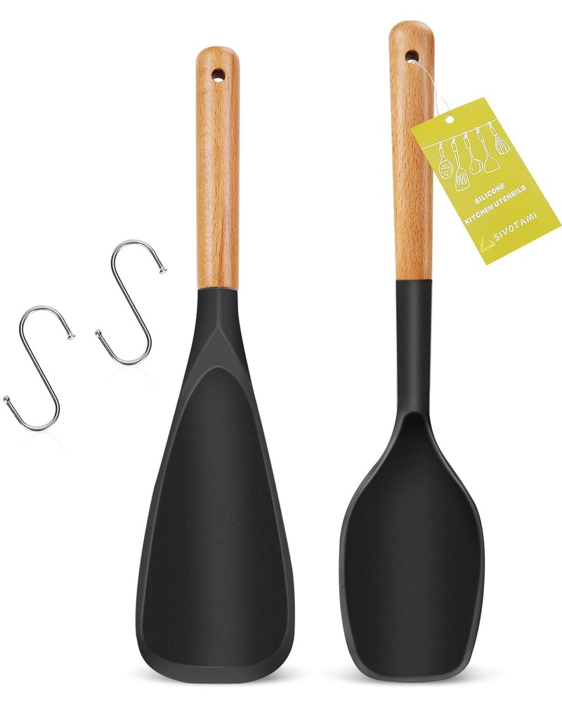 Large Silicone Cooking Spoons Set, 2 Pcs Heat Resistant Serving Spoon, Nonsti...