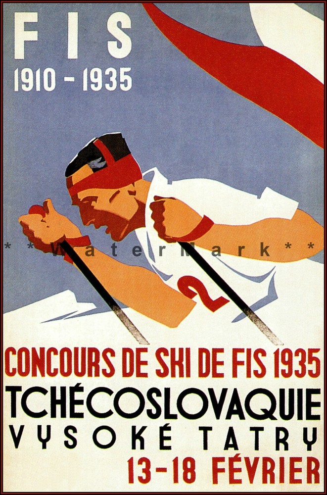 Ski Czechoslovakia 1935 Ski De FIS Vintage Poster Print Retro Art Winter Sports