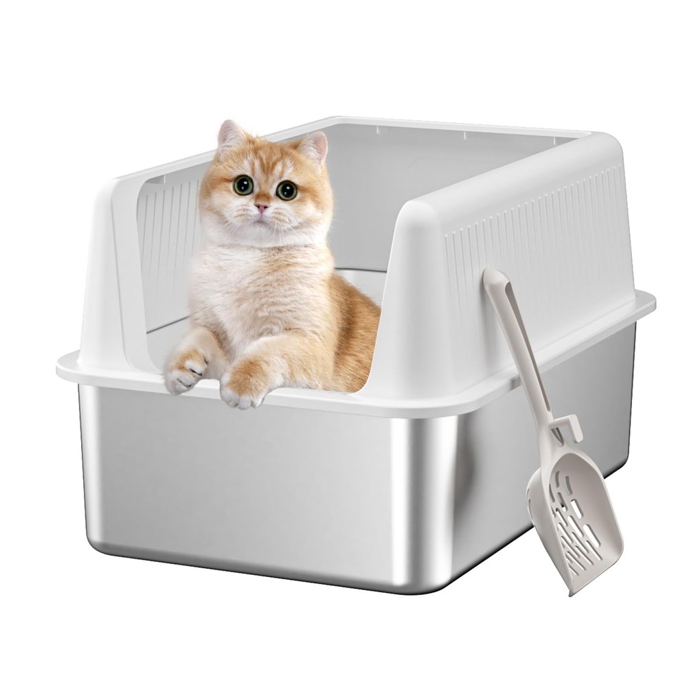 Stainless Steel Cat Litter Box with Lid,XL,19.7” L x 13.8” W x 11.8”H Deep,La...