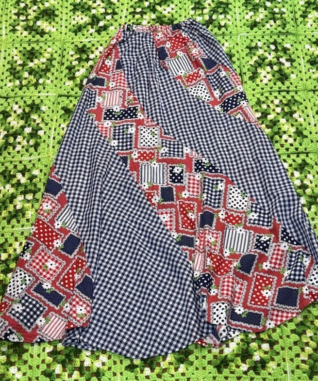 Vintage 70s 80s Patchwork Long Skirt Boho Festival Party Western Grunge