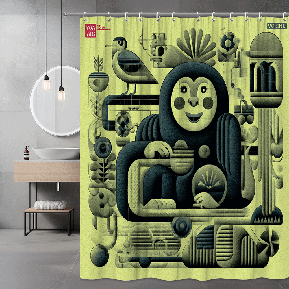 Abstract Monkey Shower Curtain Graphic Print Green Black
