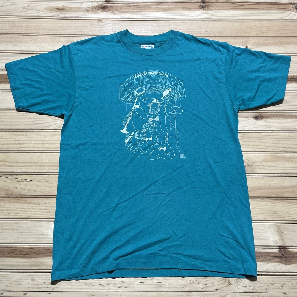 Vintage 80s Ohio State Palace Playhouse Square Kirshfield Art Shirt Size Large