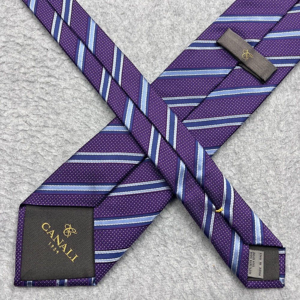 Canali 1934 Tie 100% Silk Necktie Purple/Blue Striped Made in Italy Luxury