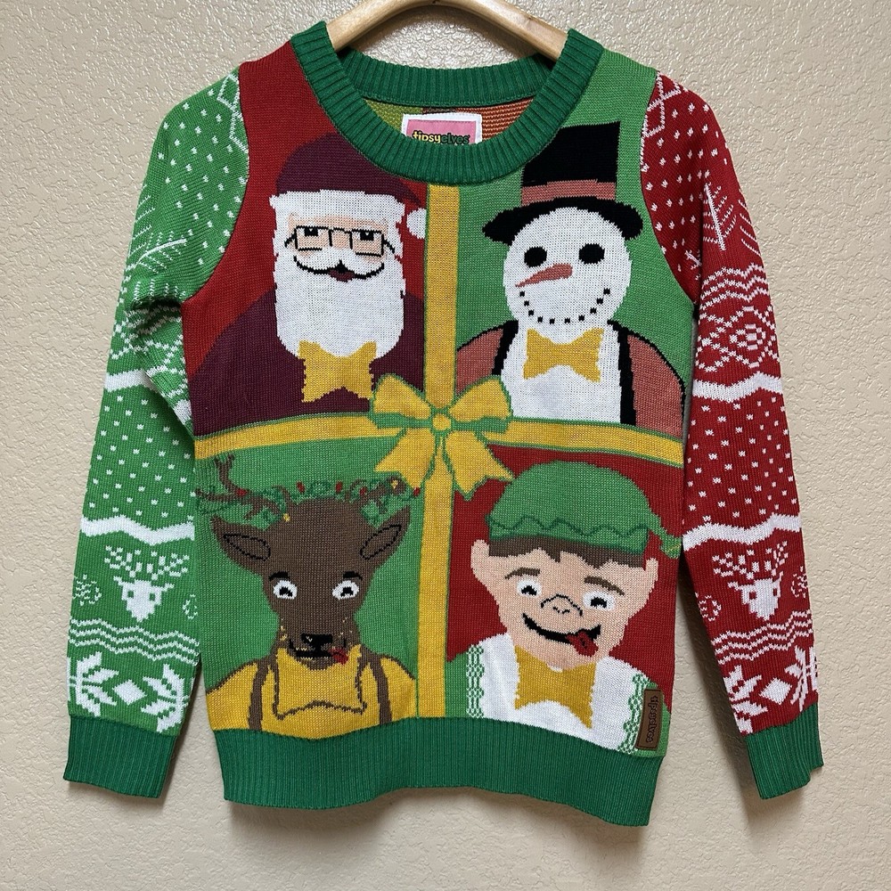 Tipsy Elves Sweater Funny Ugly Christmas Sweater Santa Elf Holiday Size S Unisex