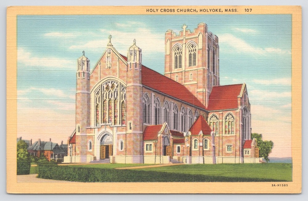 Holyoke Massachusetts~Holy Cross Church~Linen Postcard