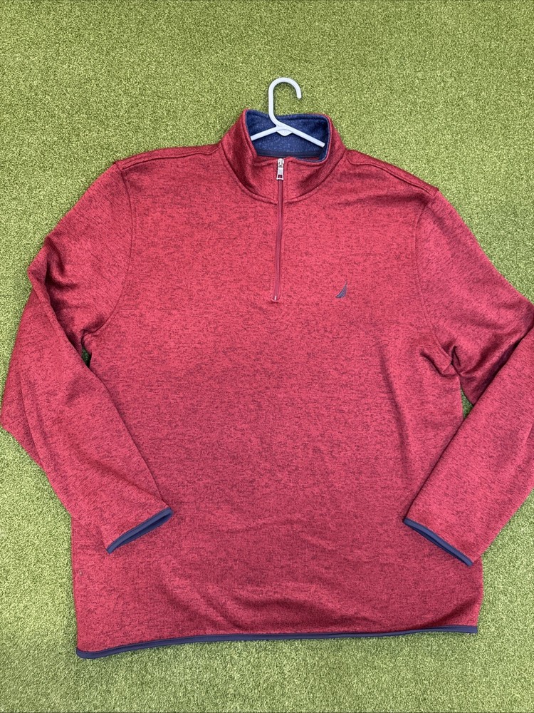 Nautica Mens Red Logo Quarter-Zip Fleece Sweater Pullover Sweatshirt Size XXL