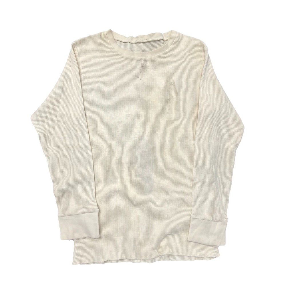 True Vintage Cream 70s 60s Thick Thermal Under Shirt Size Small Distressed