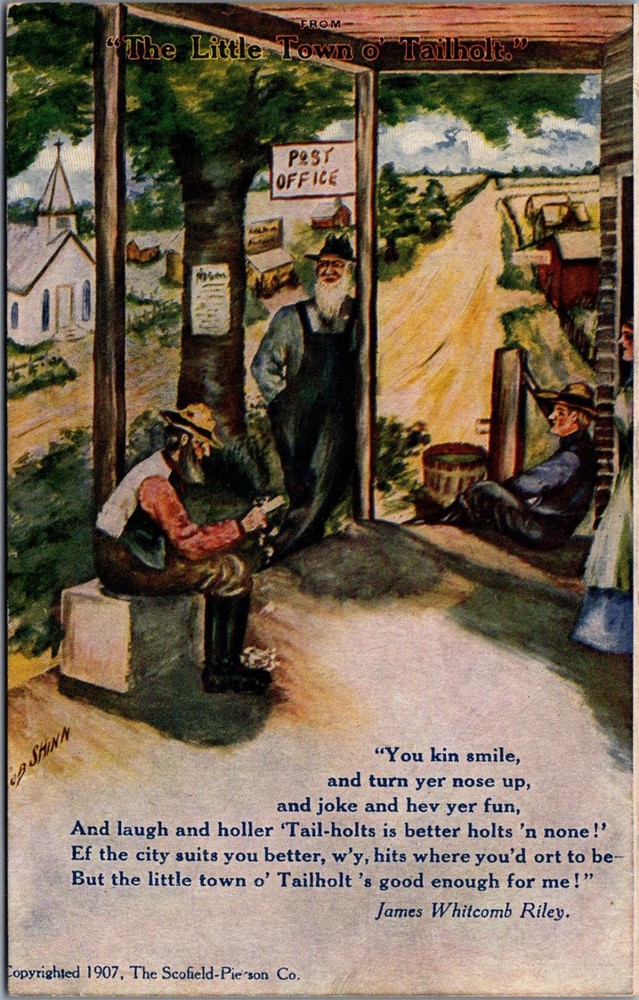 1907 Tailholt Post Office James Whitcomb Riley Poem Ed Shinn Art Postcard