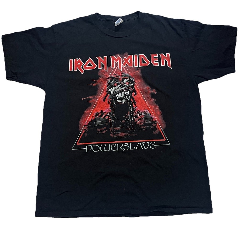 Iron Maiden Shirt Mens S L Powerslave Mummy Triangle Heavy Metal Band Tee Black