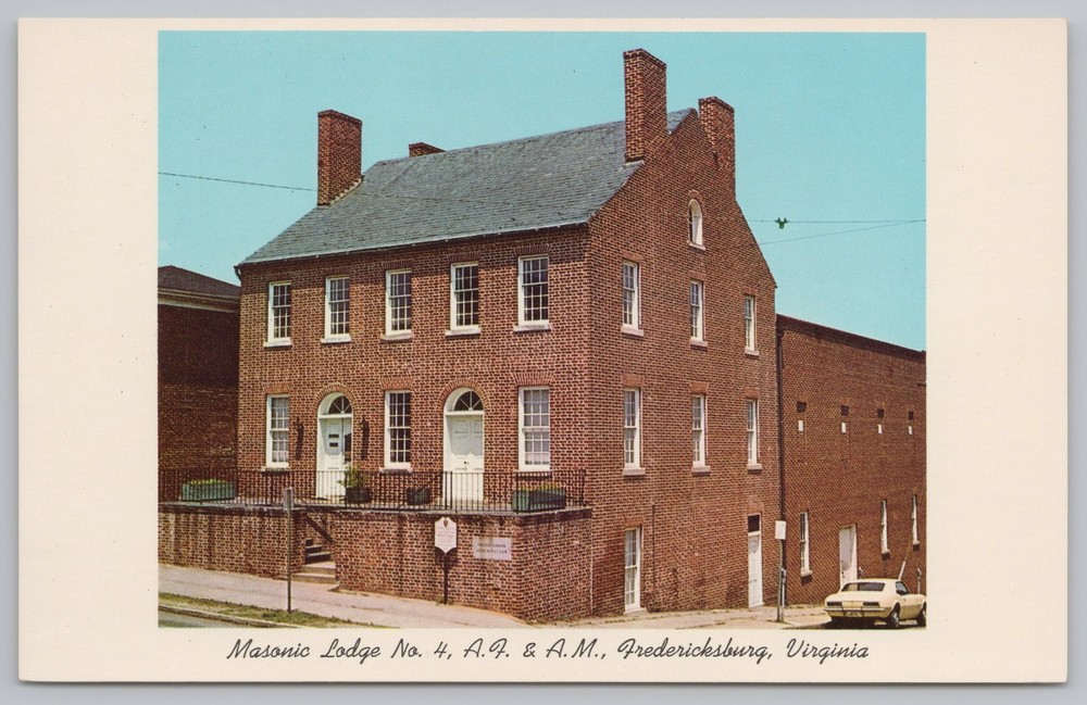 State View~Fredericksburg VA~Masonic Lodge #4 AF & AM~Vintage Postcard