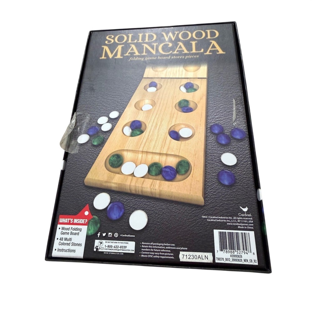 Cardinal Industries Solid Wood Mancala Folding Board Game with 48 Glass Stones