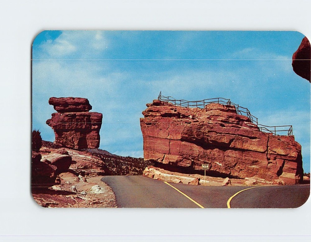 Postcard Balanced and Steamboat Rocks in the Garden of the Gods Colorado USA