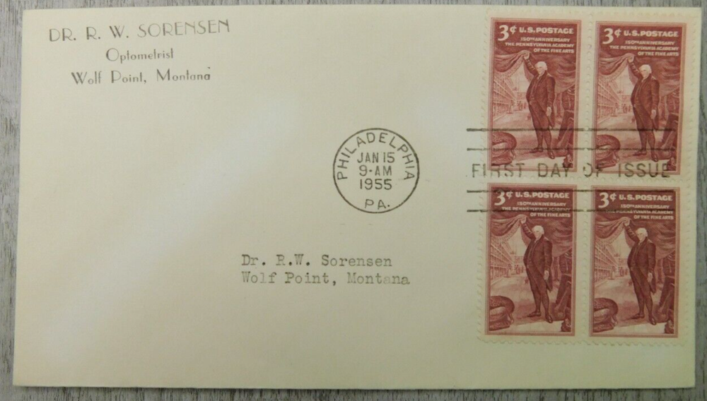 First Day Issue Pennsylvania Academy of Fine Arts PA 1955 Stamp Envelope Cover-image