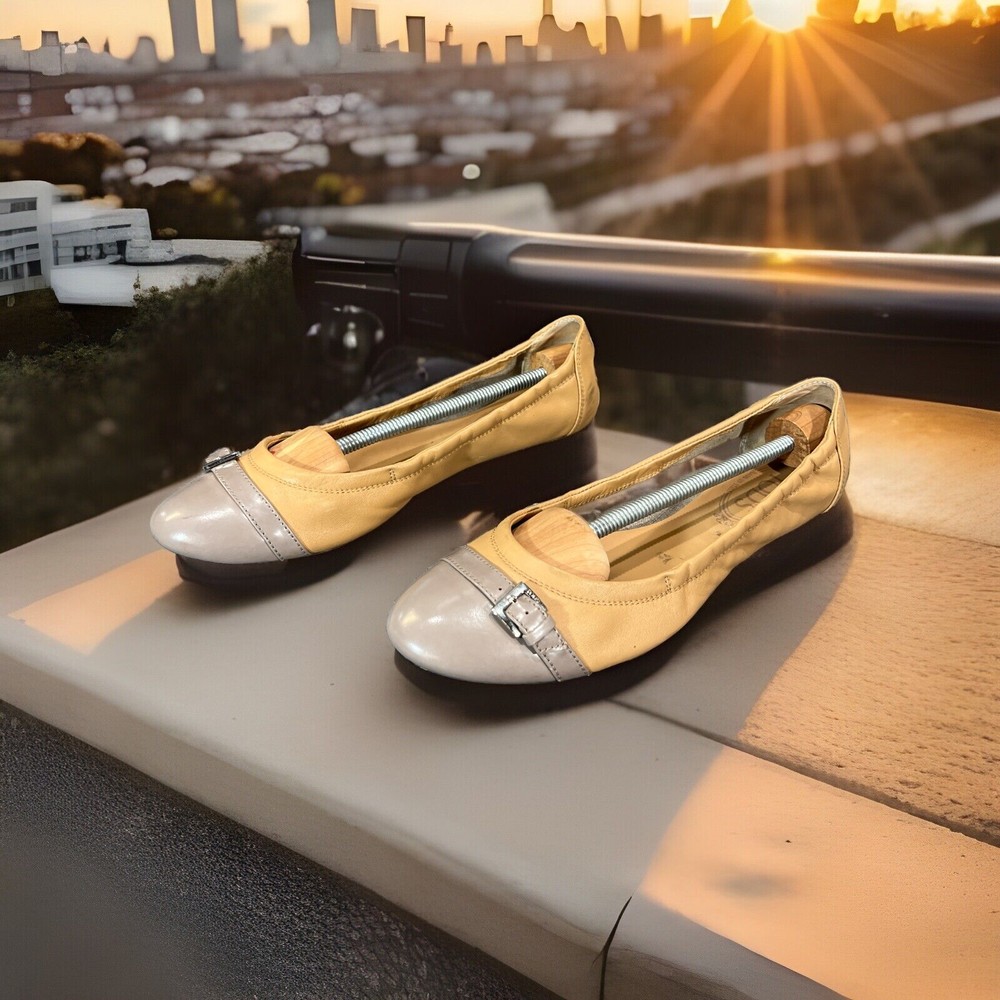 Tod's Leather Ballet Flats Beige Gray Cap Toe Womens Shoes EU 39.5 US 9.5