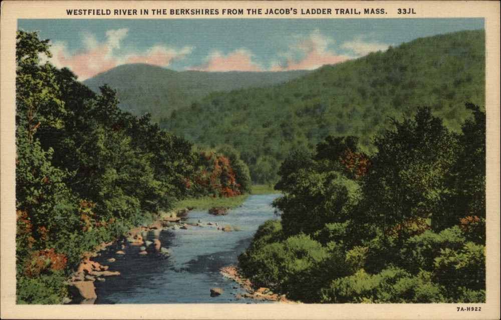 Berkshires Massachusetts from Jacobs Ladder Trail Westfield River linen postcard