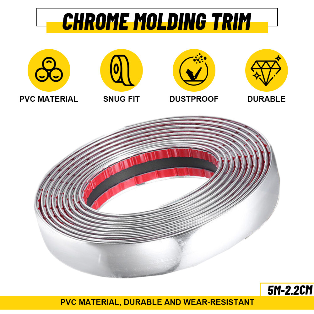 5M*2.2CM Chrome Trim Molding Body Side Strip For Car Bumper Door Window Guard M